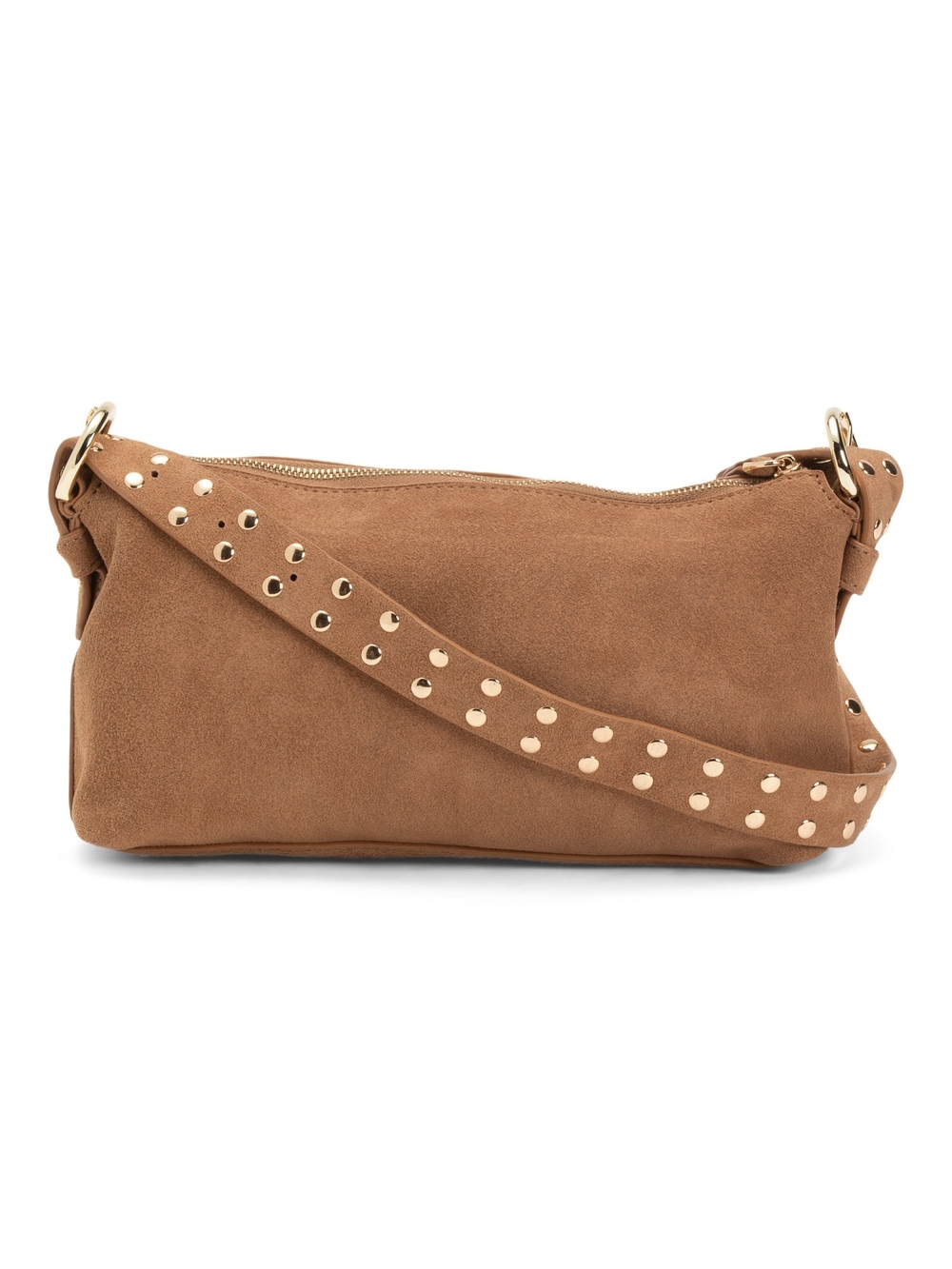 Studded Suede Shoulder Bag in Tan